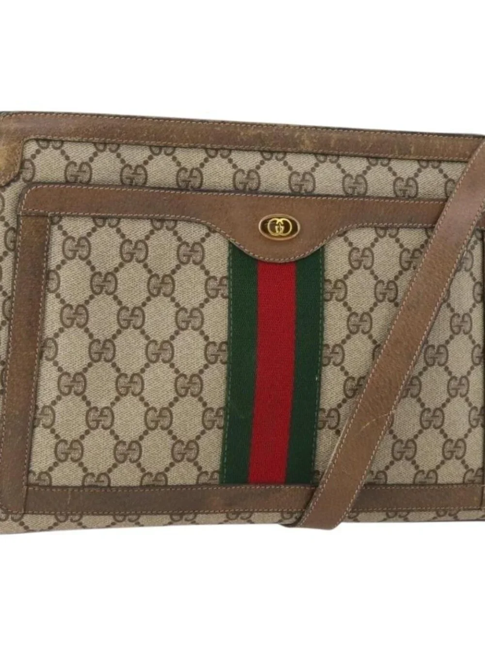 GUCCI GG Supreme Web Sherry Line Bag PVC Beige Gold 14 02 013 Auth INZ070